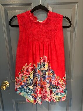 Anthropologie Red Floral Smocked Top